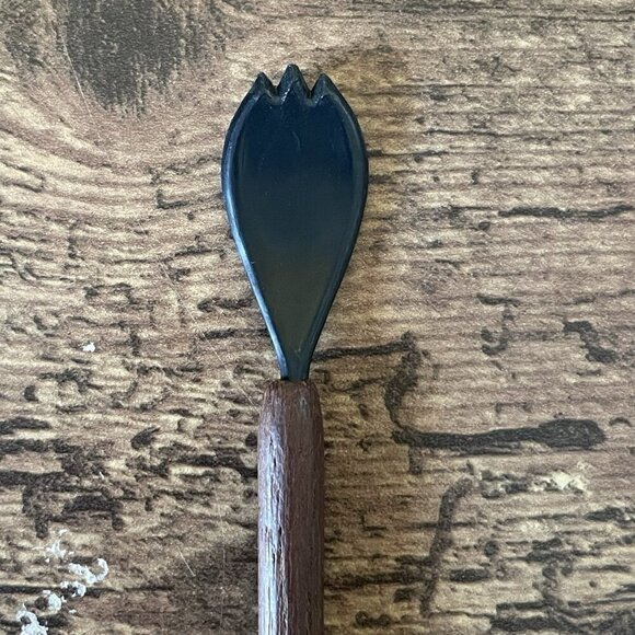 Vintage MCM Danish Teak Wood Handle Cocktail Sauce Relish Spoon Fork Set of 4 - Picture 4 of 6